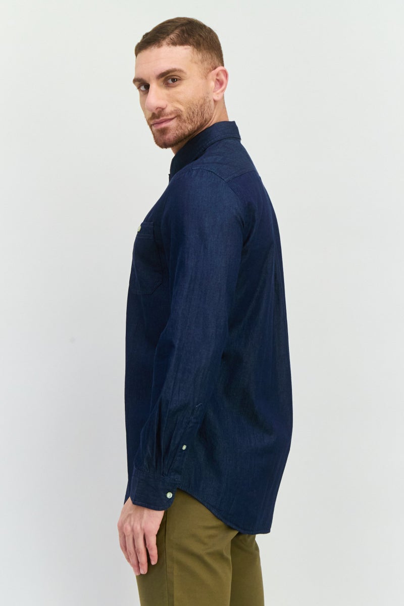 Chaps Men Regular Fit Washed Long Sleeves Casual Shirt, Navy Blue - Image 2